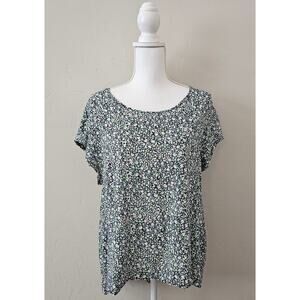 Jones NY Blue Floral Short Sleeve Blouse